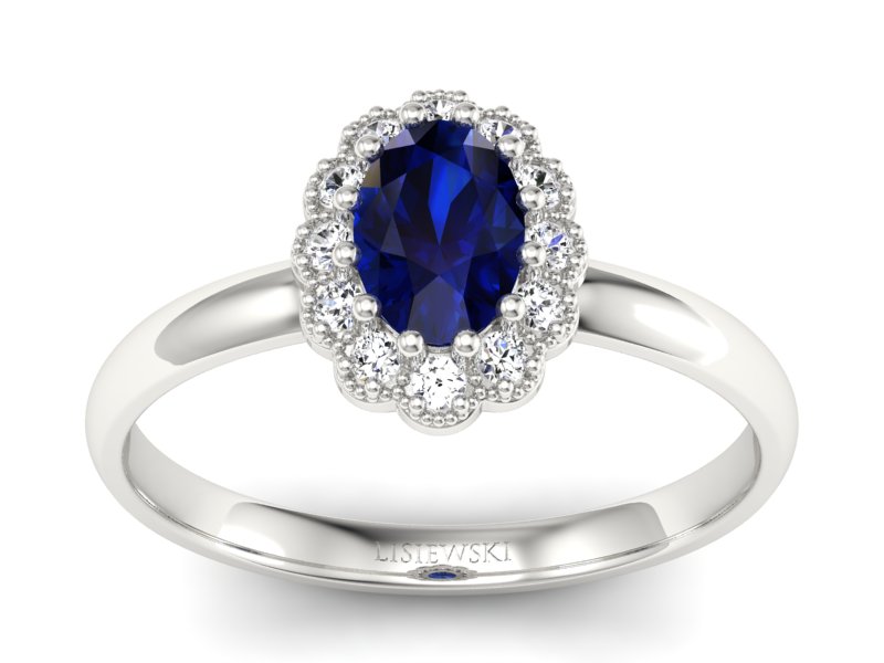 Pierścionek z szafirem i brylantami białe złoto - P15116bsz - 1