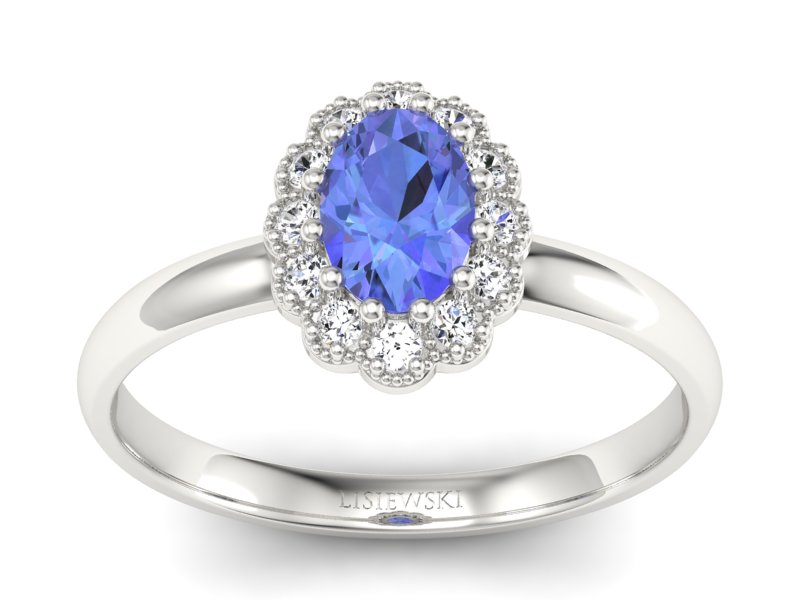 Pierścionek z tanzanitem białe złoto z brylantami - P15116bt - 1