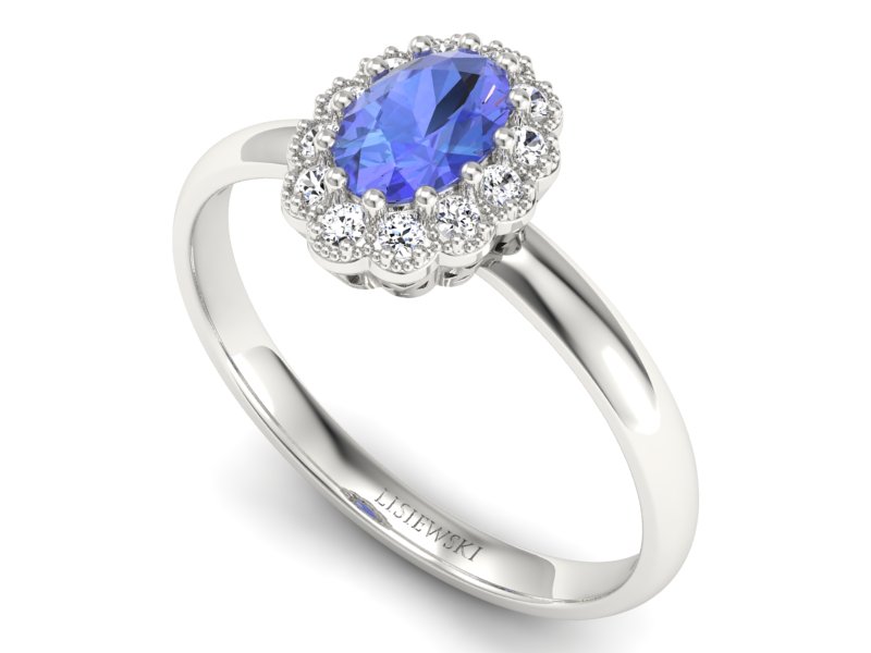 Pierścionek z tanzanitem białe złoto z brylantami - P15116bt