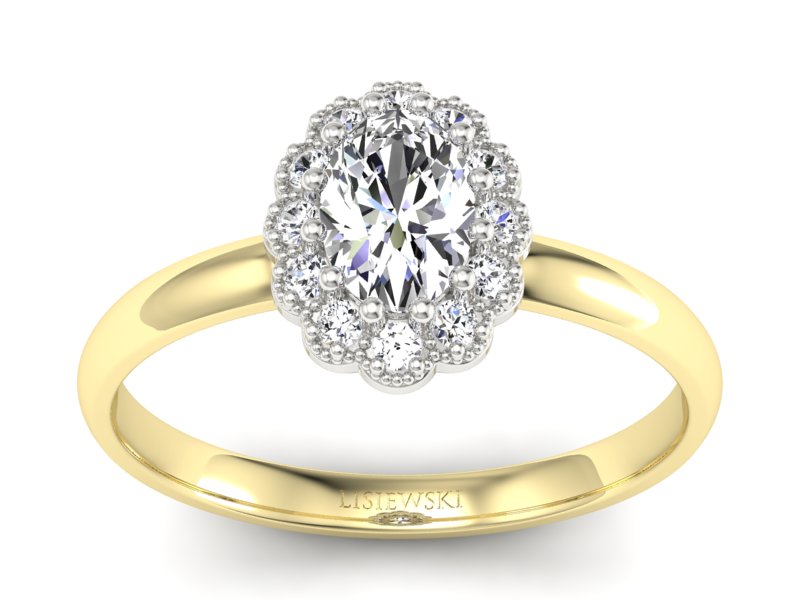 Pierścionek z diamentami żółte białe złoto - P15116zb - 1