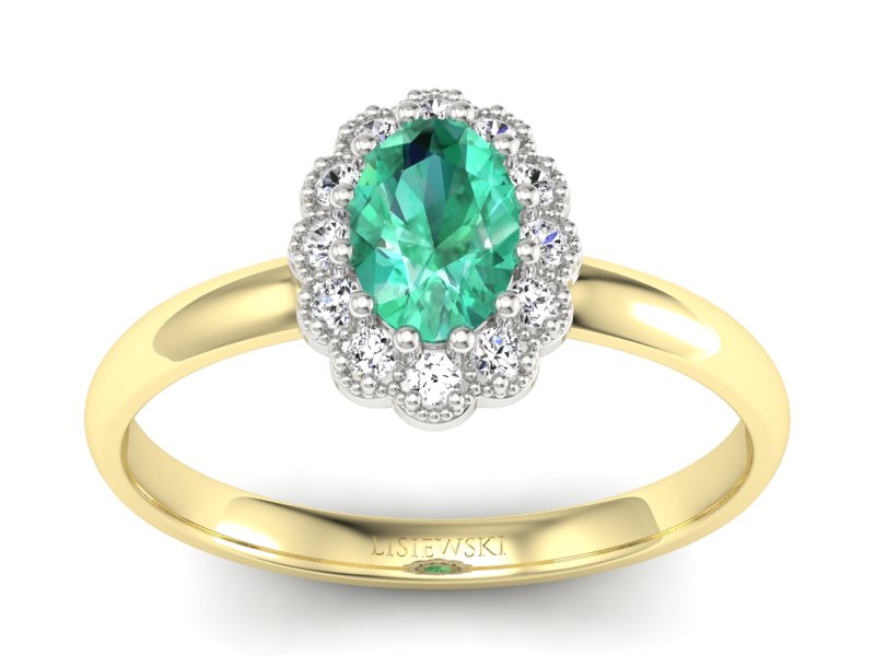 Złoty pierścionek ze szmaragdem i brylantami - P15116zbsm - 1