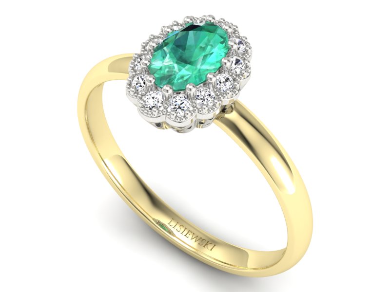Złoty pierścionek ze szmaragdem i brylantami - P15116zbsm - 3