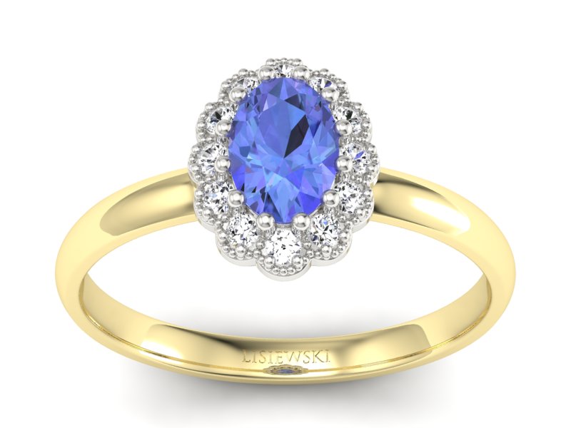 Pierścionek z tanzanitem i brylantami złoto 585 - P15116zbt - 1