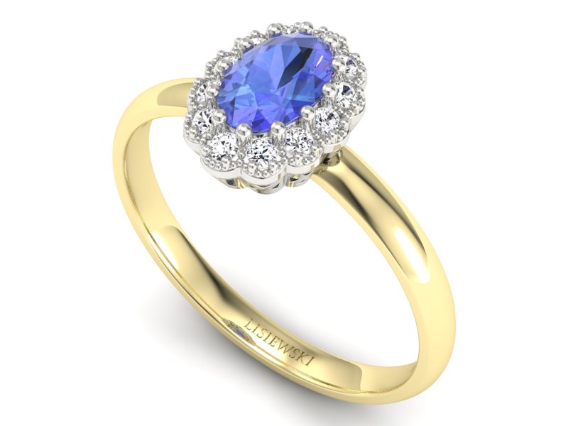 Pierścionek z tanzanitem i brylantami złoto 585 - P15116zbt - 3