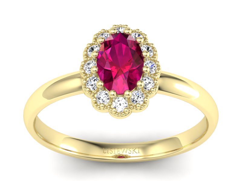 Pierścionek z rubinem i brylantami żółte złoto - P15116zr - 1