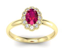 Pierścionek z rubinem i brylantami żółte złoto - P15116zr