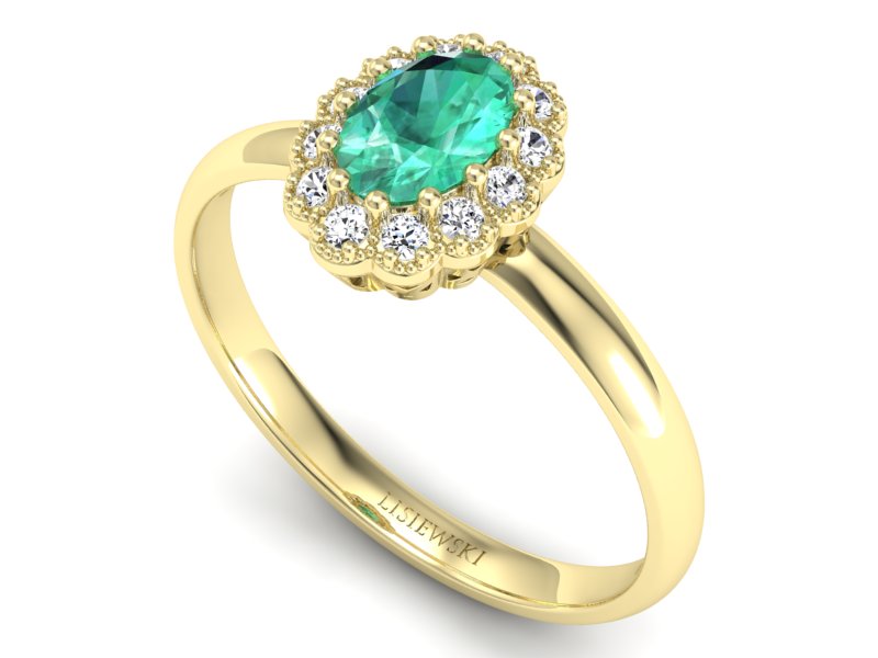 Złoty pierścionek ze szmaragdem i diamentami - P15116zsm - 3
