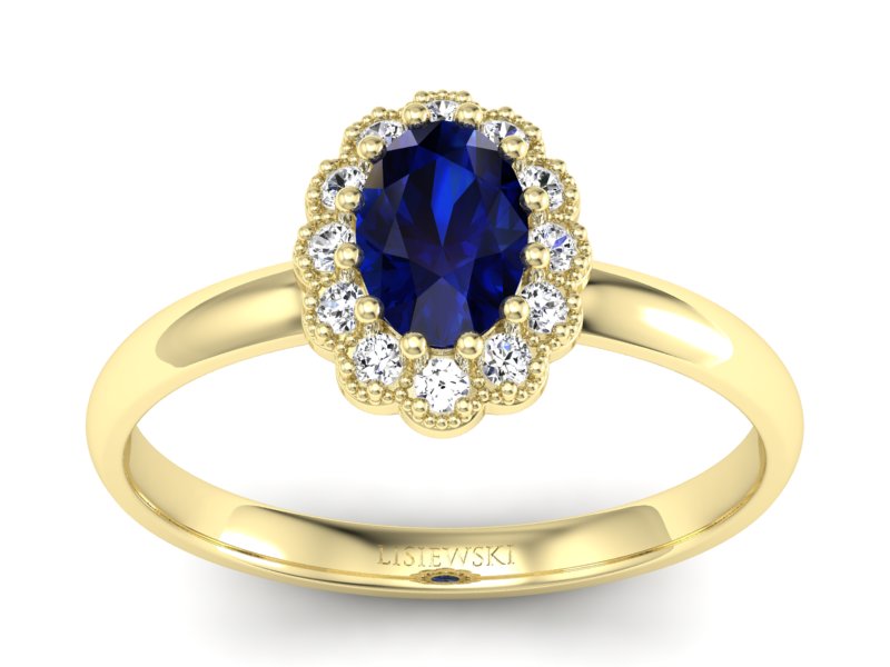 Pierścionek z szafirem i brylantami żółte złoto - P15116zsz - 1