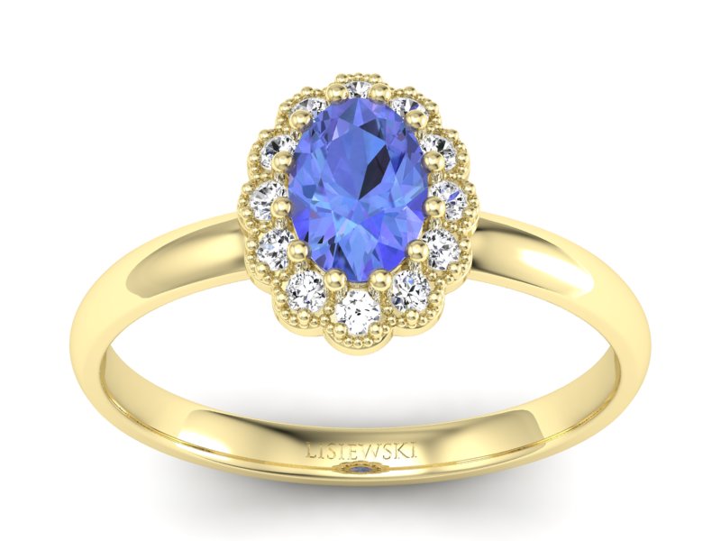 Pierścionek z tanzanitem i brylantami żółte złoto - P15116zt - 1