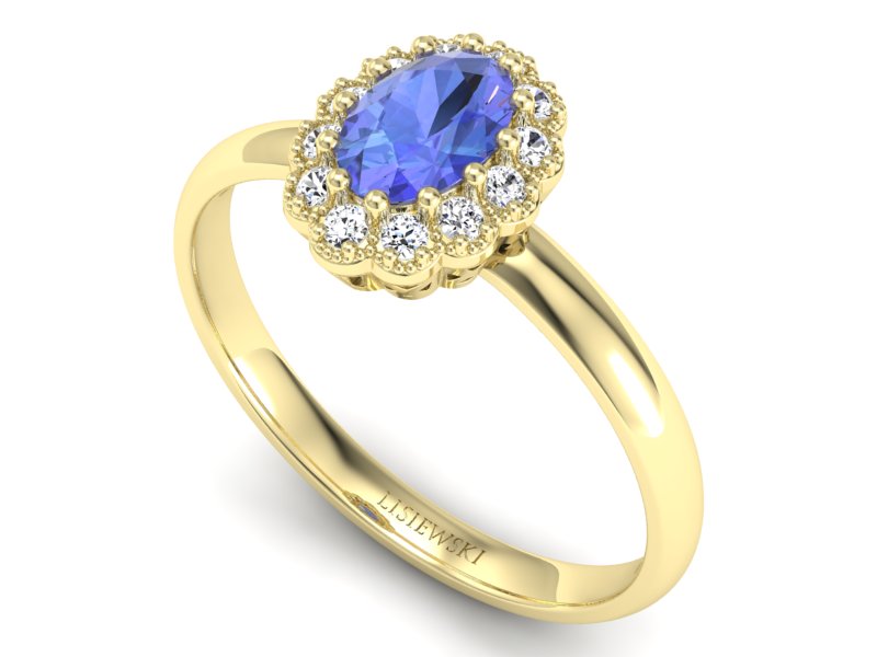 Pierścionek z tanzanitem i brylantami żółte złoto - P15116zt - 3