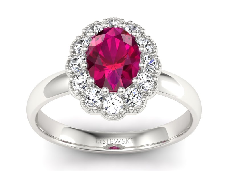 Pierścionek z rubinem i brylantami białe złoto - p15117br - 1