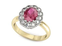 Pierścionek z rubinem i diamentami złoto 585 - p15117zbr