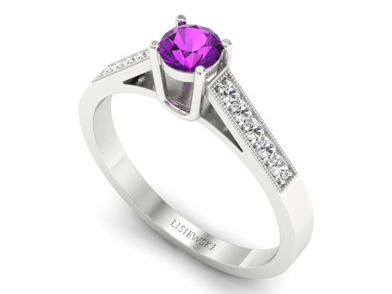 Złoty pierścionek z ametystem i brylantami - P15138bam - 3