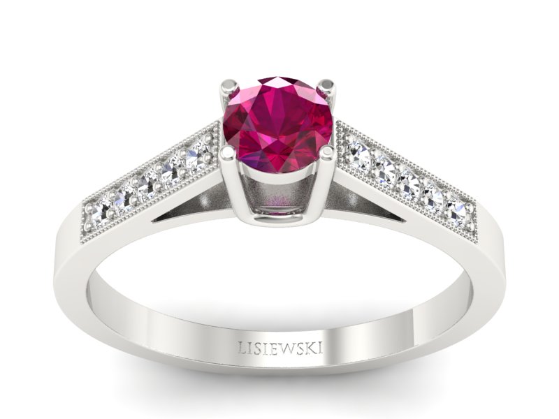 Pierścionek z rubinem i brylantami białe złoto - P15138br - 1