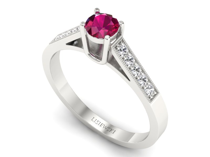 Pierścionek z rubinem i brylantami białe złoto - P15138br