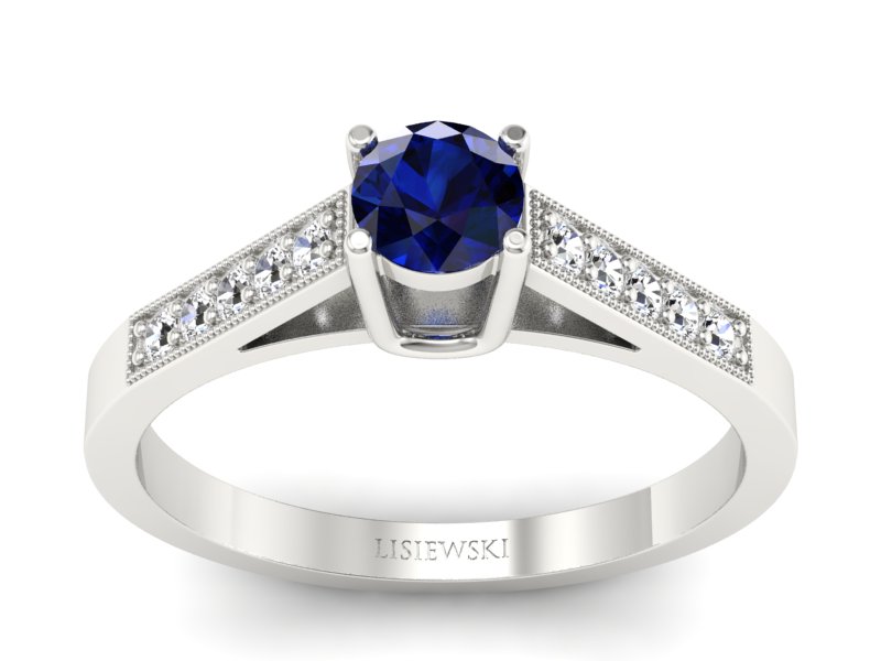 Pierścionek z szafirem i brylantami białe złoto - P15138bsz - 1