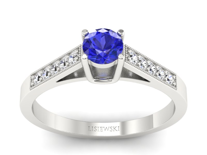Pierścionek z szafirem białe złoto z brylantami - P15138bszc - 1
