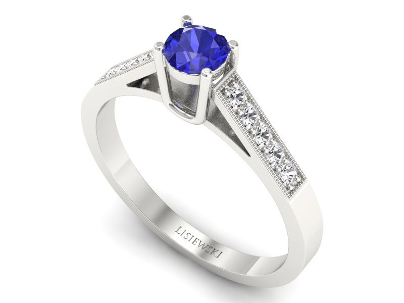 Pierścionek z szafirem białe złoto z brylantami - P15138bszc - 3