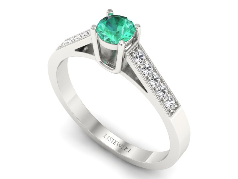 Złoty Pierścionek ze szmaragdem i brylantami - P15138bszm