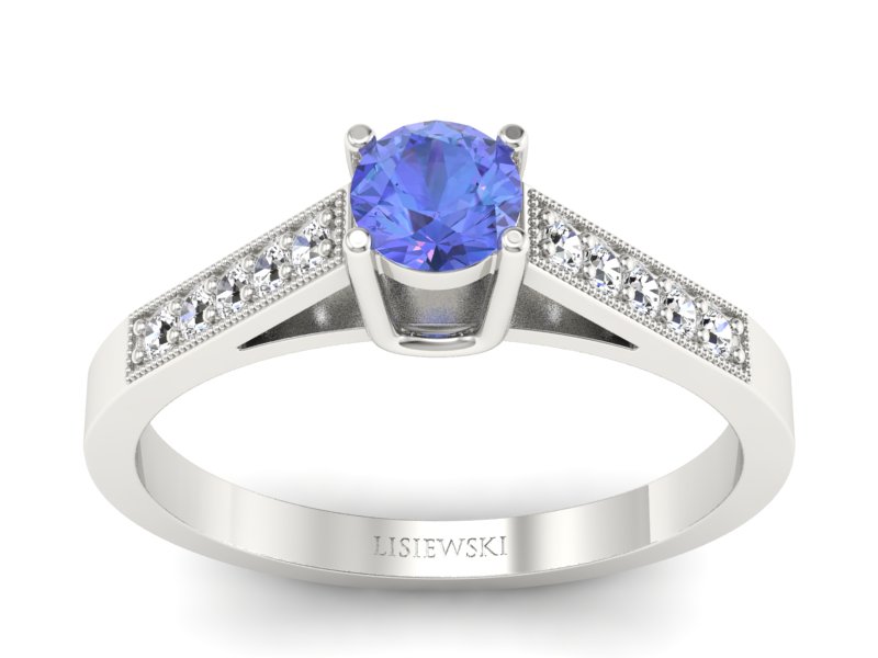 Pierścionek z tanzanitem białe złoto z brylantami - P15138bt - 1