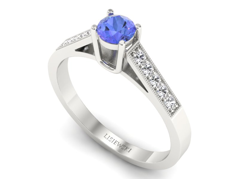 Pierścionek z tanzanitem białe złoto z brylantami - P15138bt - 3