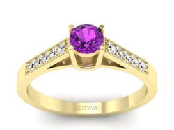 Pierścionek ametyst i brylanty żółte złoto 585 - P15138zam