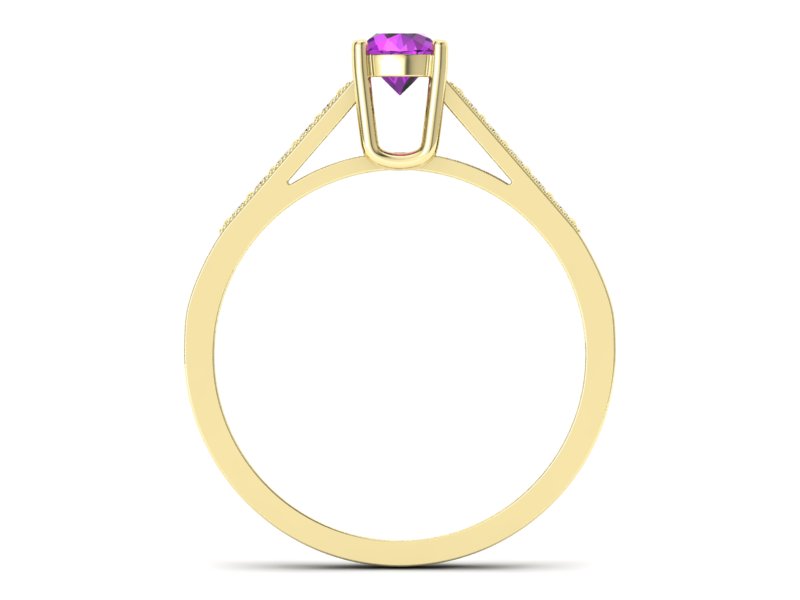 Pierścionek ametyst i brylanty żółte złoto - P15138zam - 2