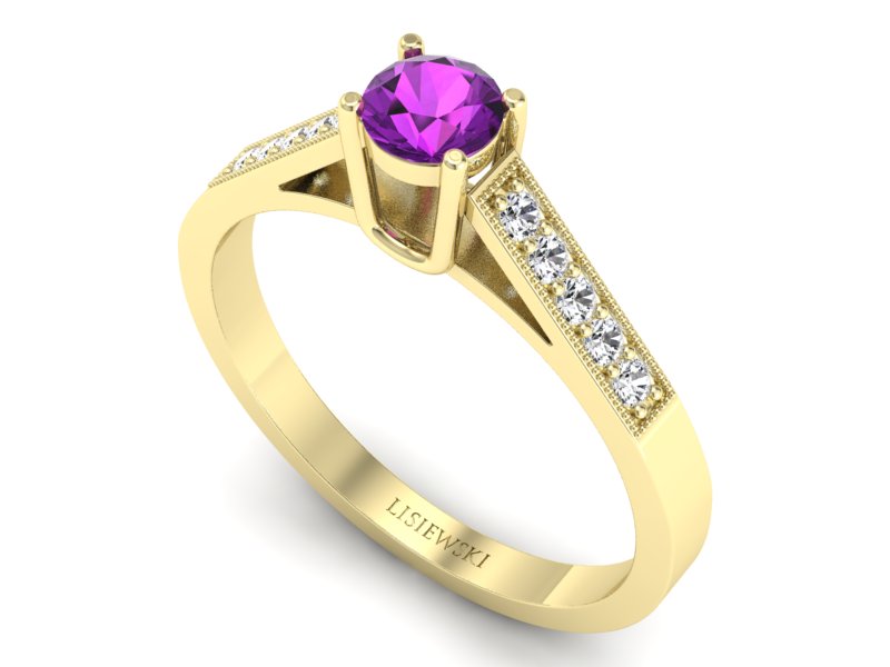 Pierścionek ametyst i brylanty żółte złoto - P15138zam - 3