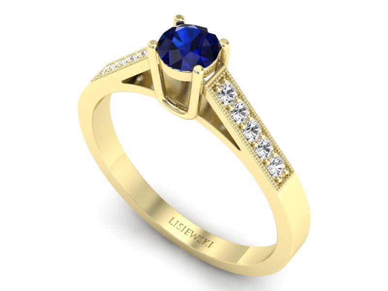 Pierścionek z szafirem i brylantami żółte złoto - P15138zsz