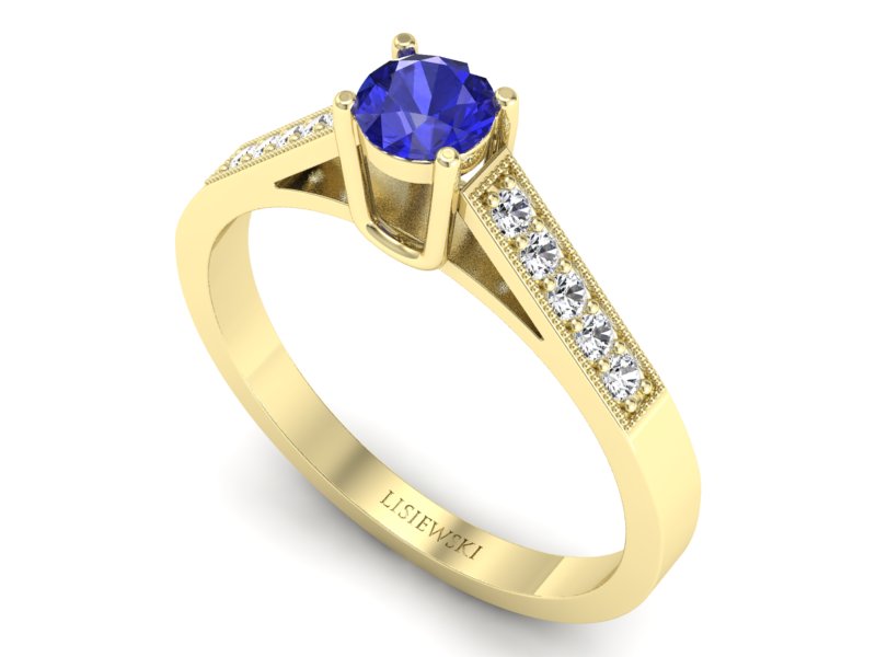 Złoty pierścionek z szafirem i diamentami - P15138zszc - 3