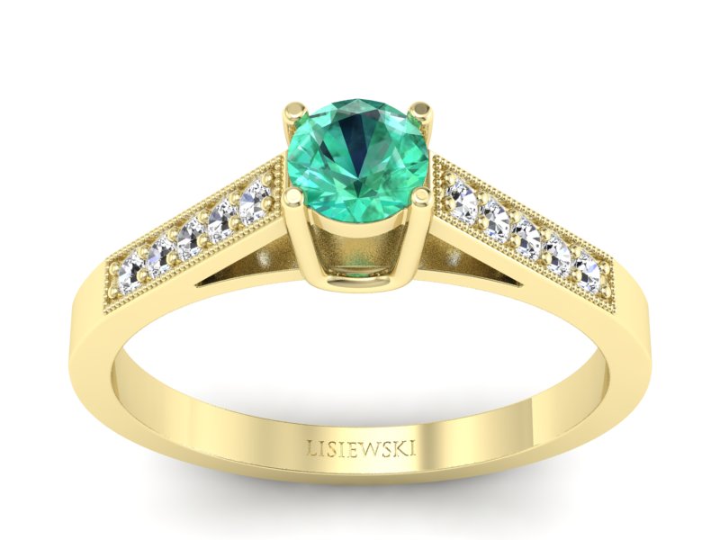 Złoty pierścionek ze szmaragdem i diamentami - P15138zszm - 1