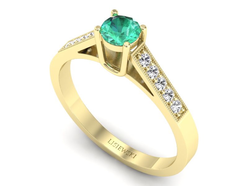 Złoty pierścionek ze szmaragdem i diamentami - P15138zszm - 3