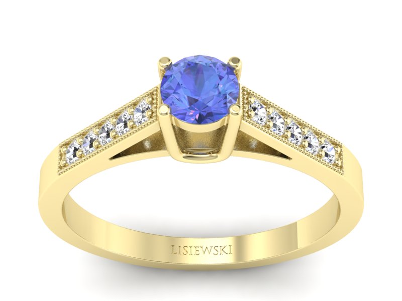 Pierścionek z tanzanitem i brylantami żółte złoto - P15138zt - 1