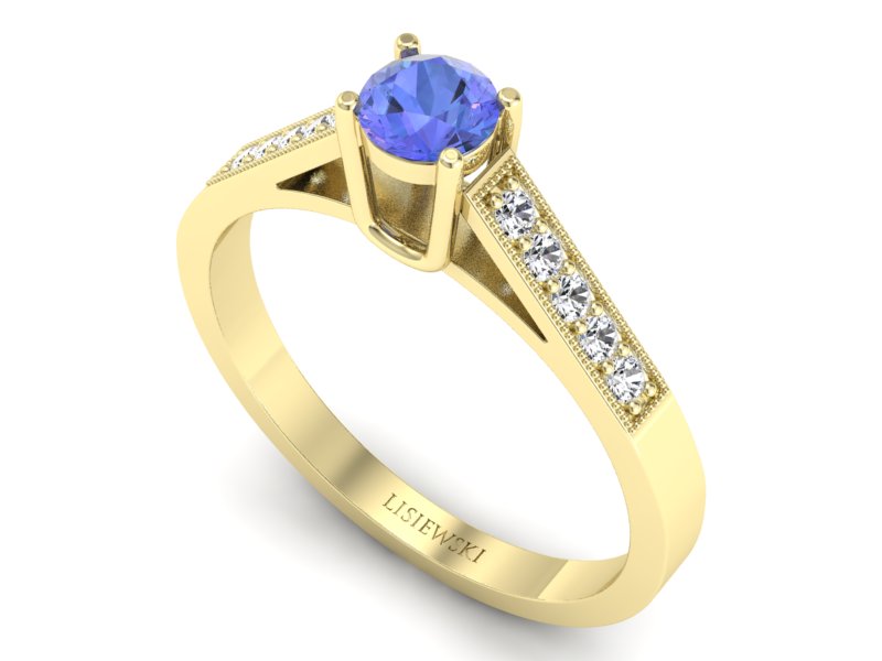 Pierścionek z tanzanitem i brylantami żółte złoto - P15138zt