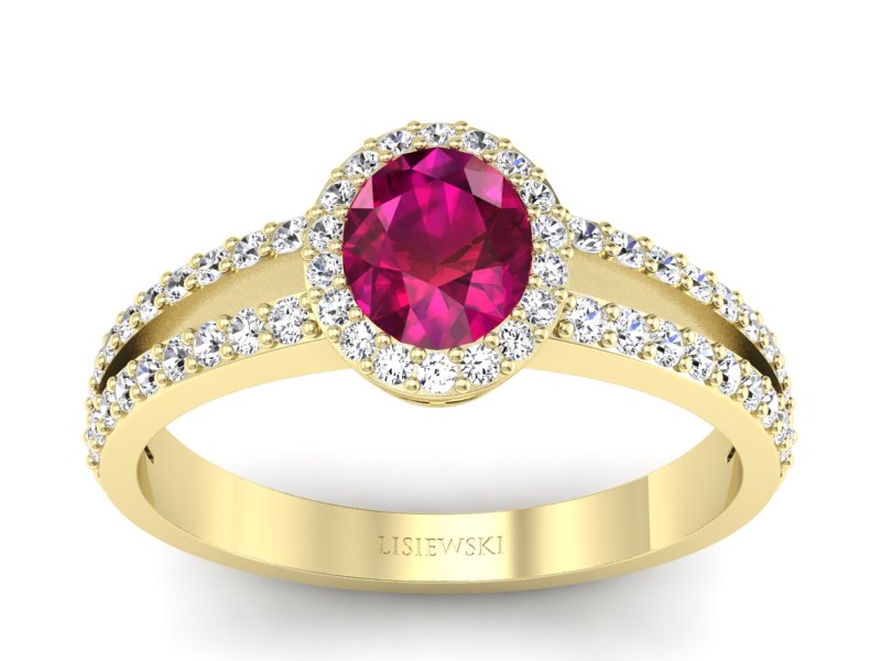 Złoty pierścionek z rubinem i brylantem złoto 585 - P15151zr - 1