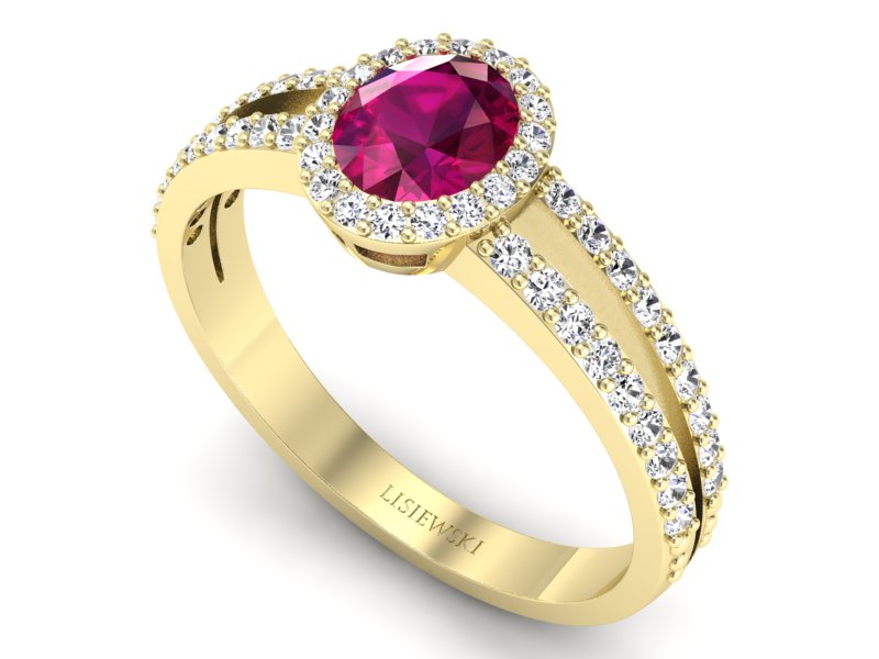 Złoty pierścionek z rubinem i brylantem złoto 585 - P15151zr - 3