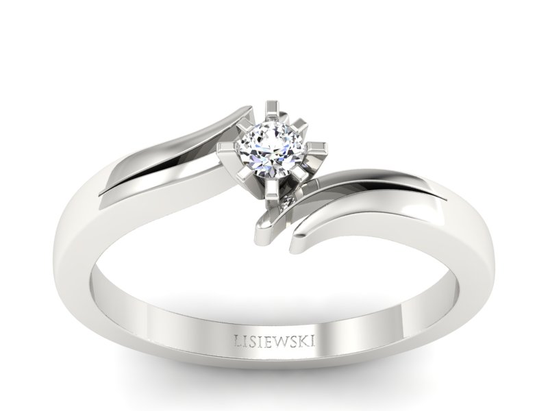 Złoty Pierścionek z brylantem białe złoto 585 - P15167b - 1