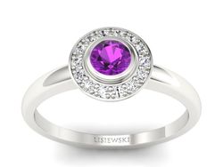 Złoty pierścionek z ametystem i brylantami - P15168bam