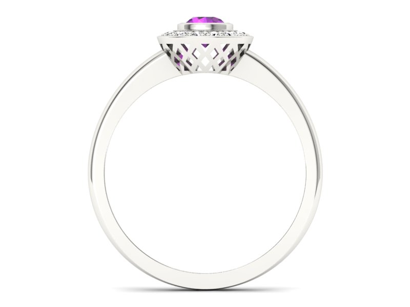 Złoty pierścionek z ametystem i brylantami - P15168bam - 2