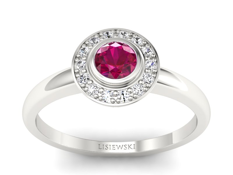 Pierścionek z rubinem i brylantami białe złoto - P15168br - 1