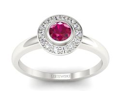Pierścionek z rubinem i brylantami białe złoto - P15168br