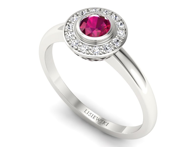 Pierścionek z rubinem i brylantami białe złoto - P15168br - 3