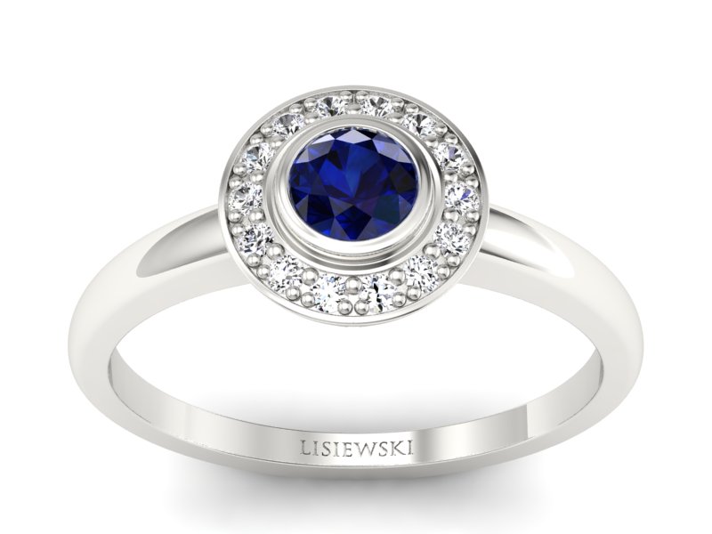 Pierścionek z szafirem i brylantami białe złoto - P15168bsz - 1