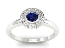 Pierścionek z szafirem i brylantami białe złoto - P15168bsz