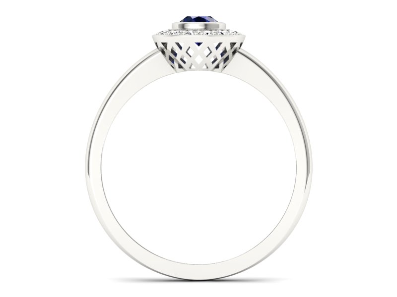 Pierścionek z szafirem i brylantami białe złoto - P15168bsz - 2