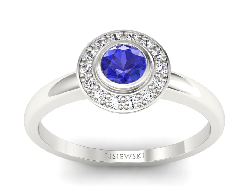 Pierścionek z szafirem i brylantami białe złoto - P15168bszc - 1