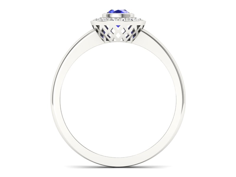 Pierścionek z szafirem i brylantami białe złoto - P15168bszc - 2