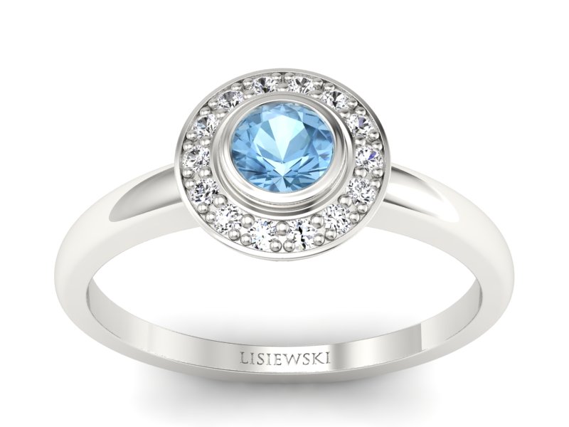 Pierścionek z topazem i brylantami białe złoto - P15168btp - 1