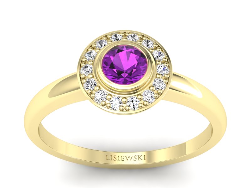 Pierścionek z ametystem i brylantami - P15168zam - 1
