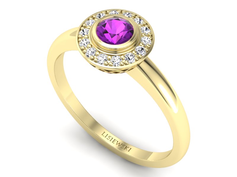 Pierścionek z ametystem i brylantami - P15168zam - 3